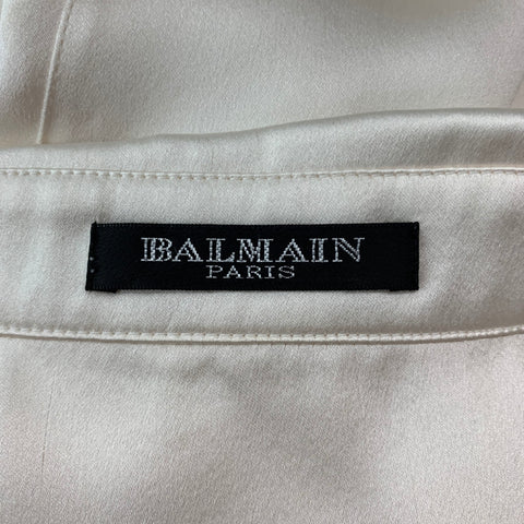 BALMAIN Top de vestido con botones ocultos de seda color crema talla 8