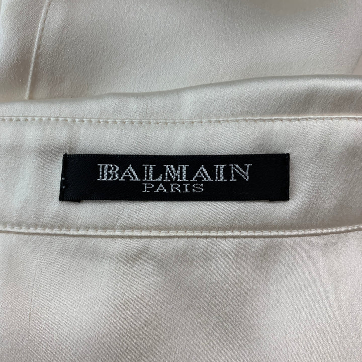 BALMAIN Size 8 Cream Silk Hidden Buttons Dress Top