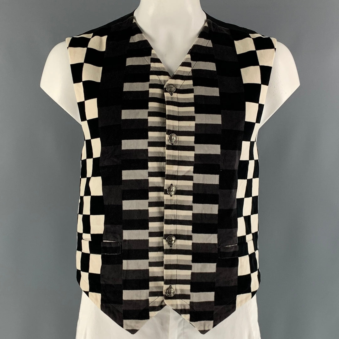 VERSACE JEANS COUTURE Size L Black White Checkered Cotton Vest