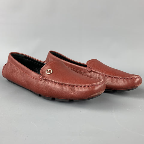 Mocasines tipo driver de grano guijarro de cuero ladrillo talla 8 de GUCCI