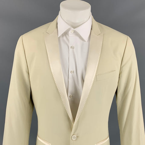 DOLCE & GABBANA Size 40 Regular Beige Cotton / Silk Peak Lapel Sport Coat