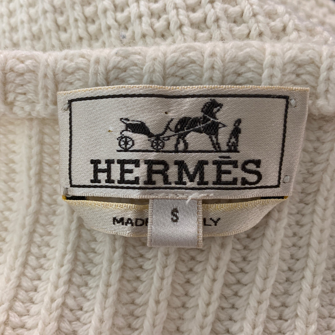 HERMES Talla S Jersey de punto color crema con cuello barco de algodón y cachemira