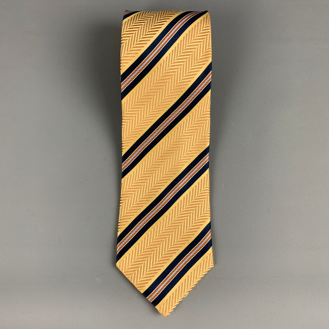 ERMENEGILDO ZEGNA Corbata de seda con rayas diagonales en amarillo marino y azul marino
