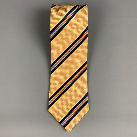 ERMENEGILDO ZEGNA Yellow Navy Diagonal Stripe Silk Tie