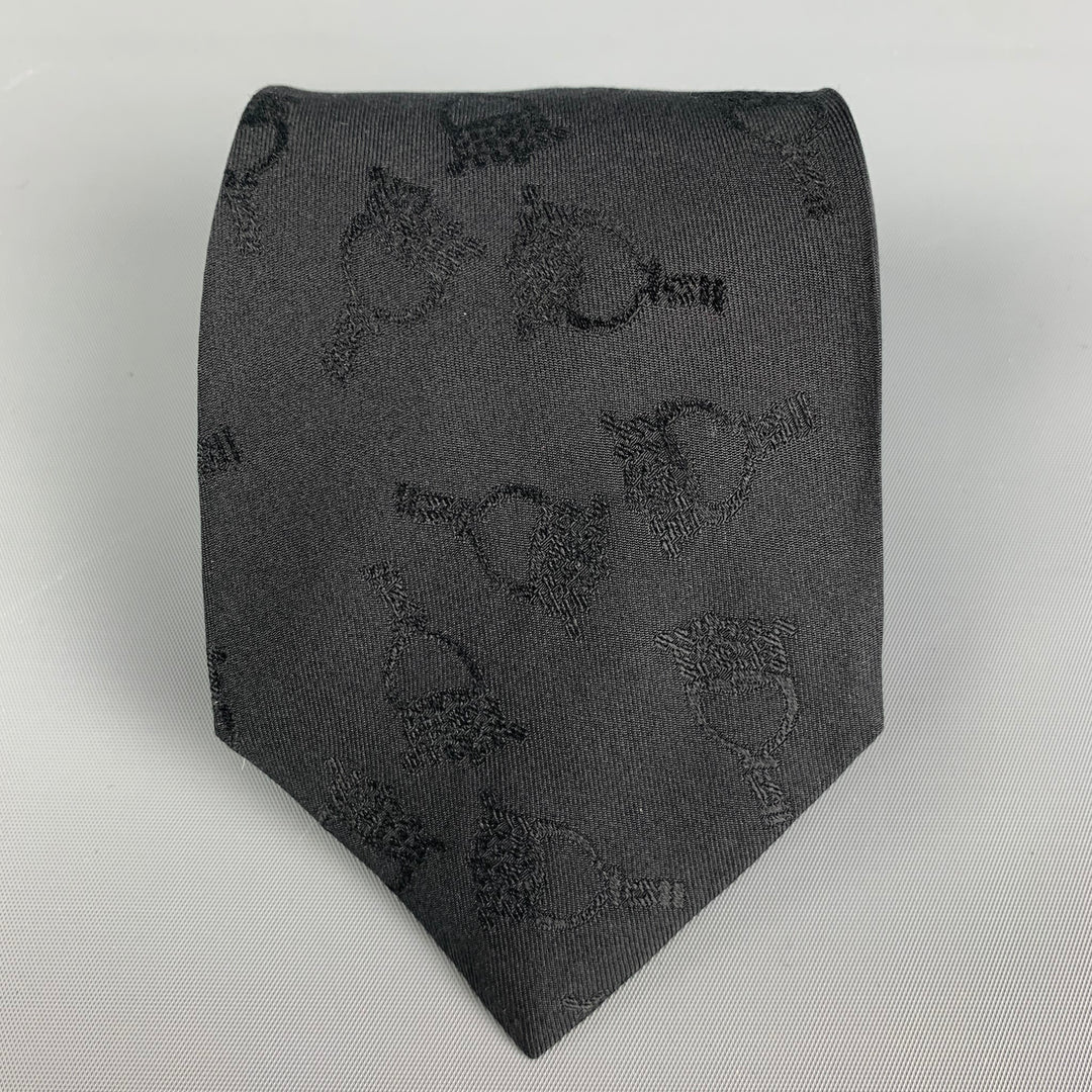 HERMES Black Print Silk Tie