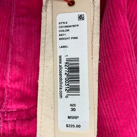 ALICE + OLIVIA Size 30 Pink Corduroy Jean Cut Cotton &  Elastane Casual Pants