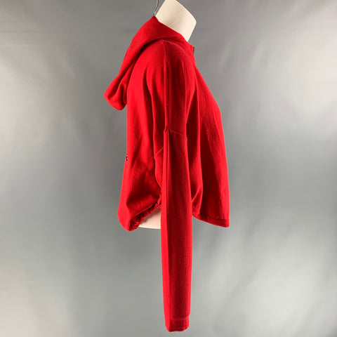 SARAH PACINI One Size Red Viscose & Polyester Solid Hooded Casual Top