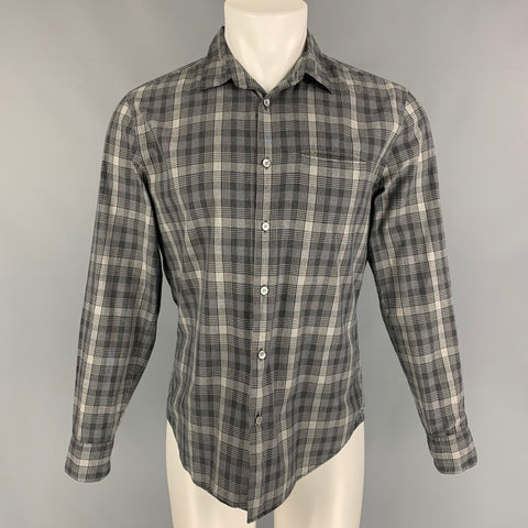 JOHN VARVATOS Size S Grey Plaid Cotton Button Up Long Sleeve Shirt