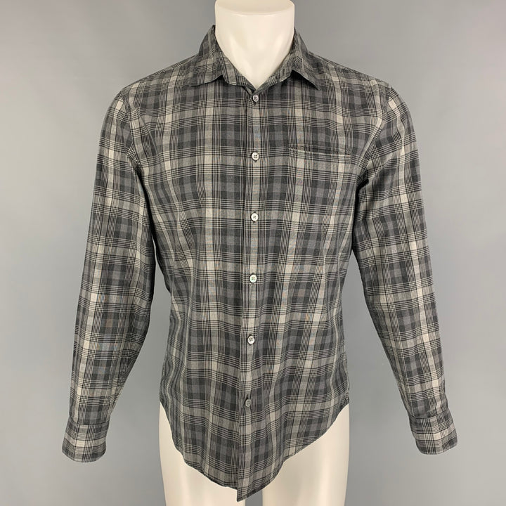 JOHN VARVATOS Taille S Chemise à manches longues boutonnée en coton à carreaux gris