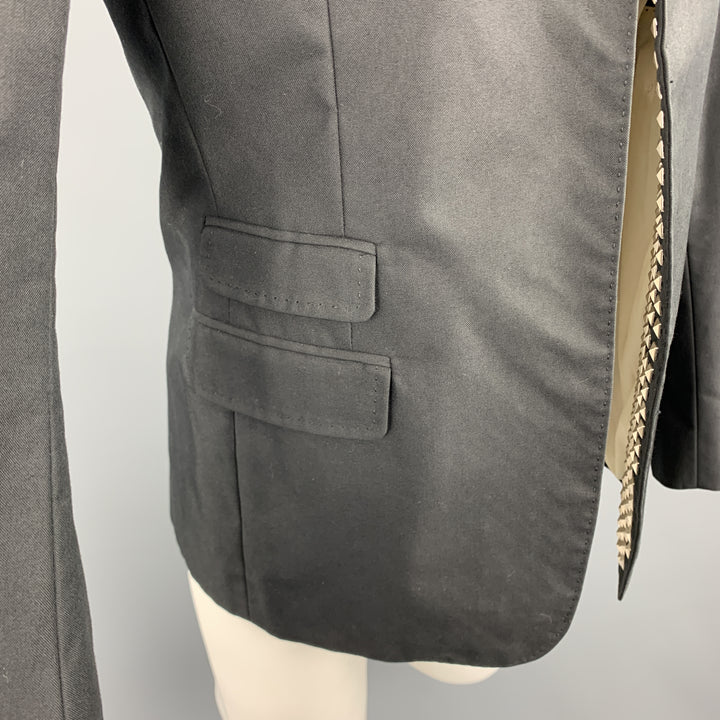 DSQUARED2 Chest Size 38 Black Studded Cotton / Polyamide Notch Lapel Sport Coat