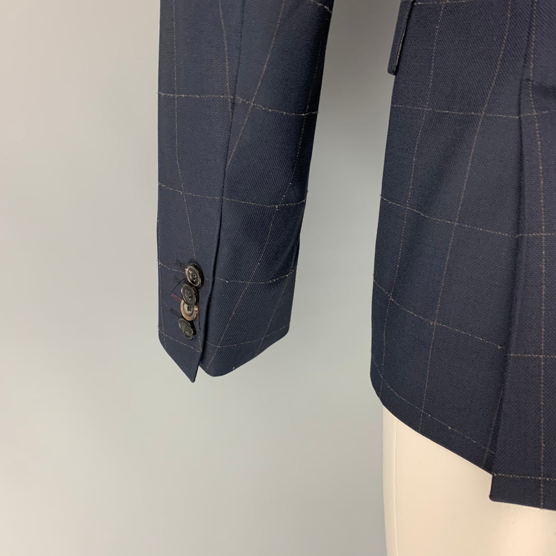 PAUL SMITH Size 40 Navy & Brown Window Pane Wool Single Breasted Sport Coat
