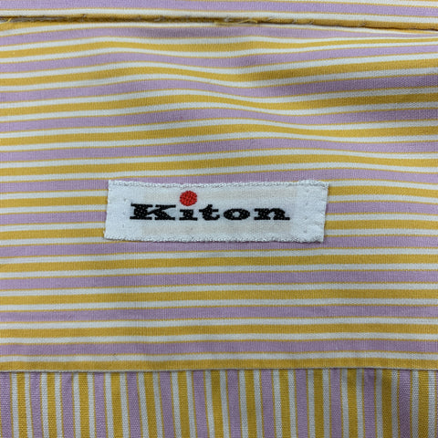 KITON Size M Yellow & Purple Stripe Cotton Button Up Long Sleeve Shirt