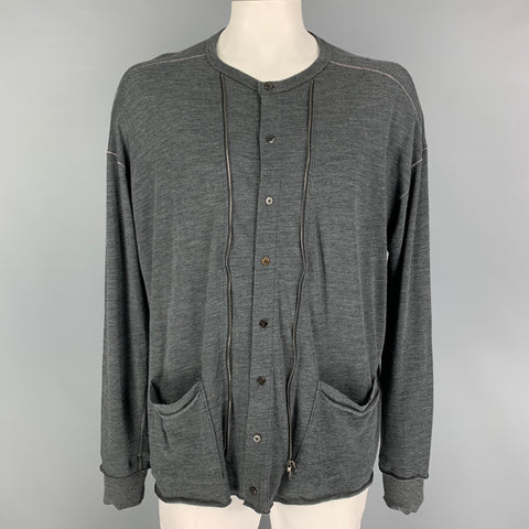 THE VIRIDI-ANNE Size XL Grey Heather Wool Cotton Contrast Stitch Cardigan