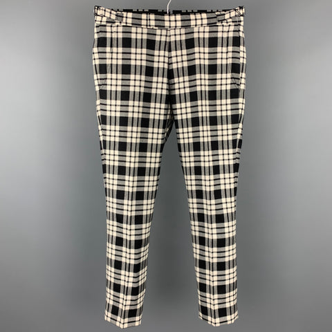 OVADIA & SONS Size 30 Black & White Plaid Wool Side Tabs Dress Pants