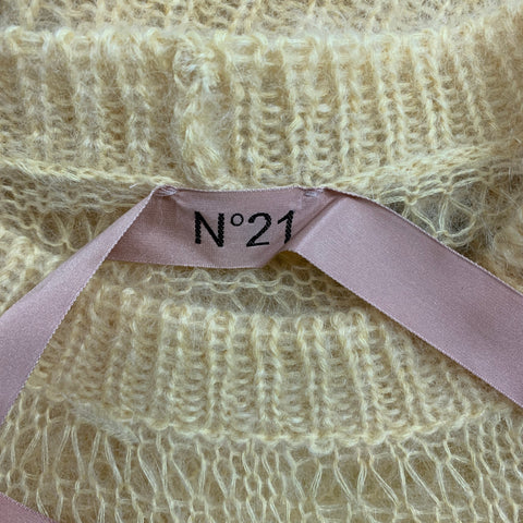 NO. 21 Size 2 Yellow Knitted Textured Feather Mohair Pullover