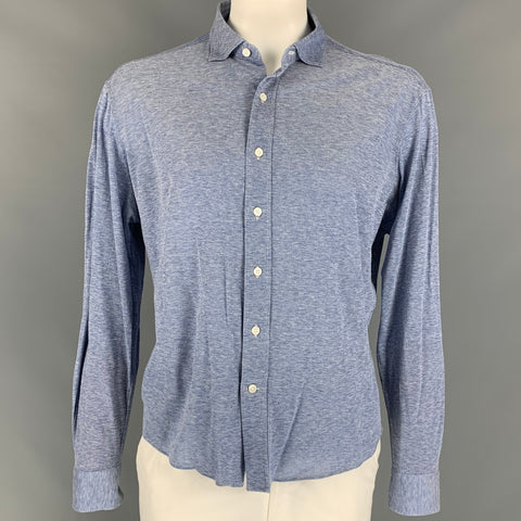 BERLUTI Size XXL Blue & White Cotton / Linen Button Down Long Sleeve Shirt