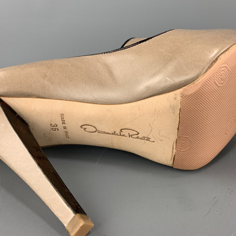 OSCAR DE LA RENTA Zapatos Mary Jane con punta abierta de cuero color topo talla 6