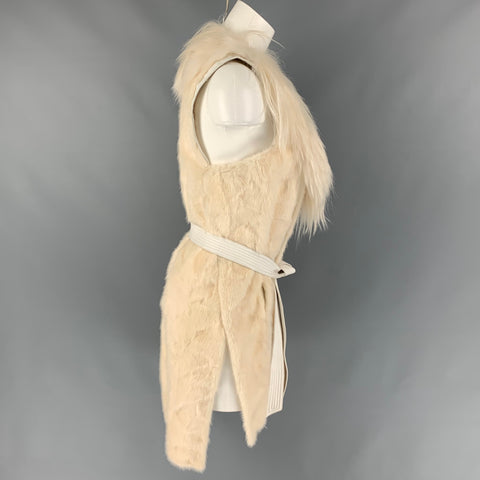 J.MENDEL Taille S Crème Soie Vison Fourrure De Renard Et De Chèvre Gilet Ceinturé