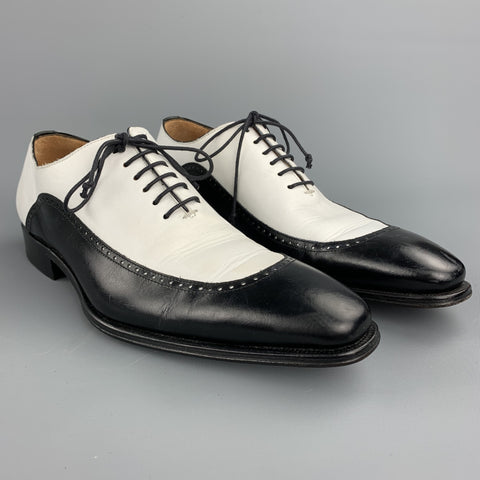 MEZLAN Size 8.5 Black & White Two Toned Leather Spectator Lace Up Shoes