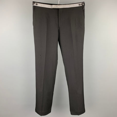 DRIES VAN NOTEN Size 34 Black & Silver Wool Zip Fly Dress Pants