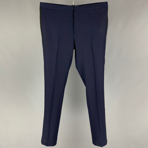 SAINT LAURENT Size 38 Navy Black Wool Tuxedo Dress Pants