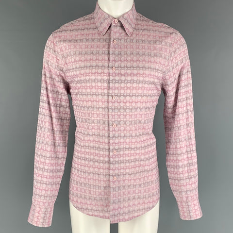 MR. TURK Size M Pink White Cotton Long Sleeve Shirt