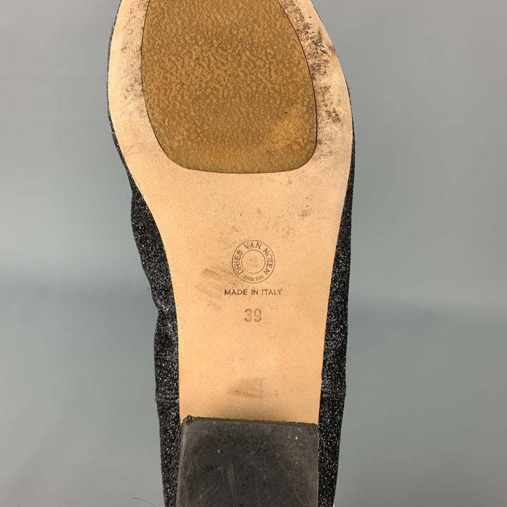 DRIES VAN NOTEN Size 9 Black Glittered Leather Boots
