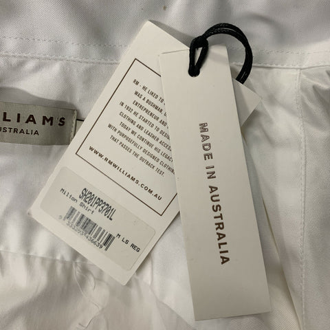 R.M. WILLIAMS Size L White Solid Cotton Button Down Long Sleeve Shirt