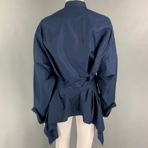 HAIDER ACKERMANN Size 0 Navy Cotton Pleated Peplum Casual Top