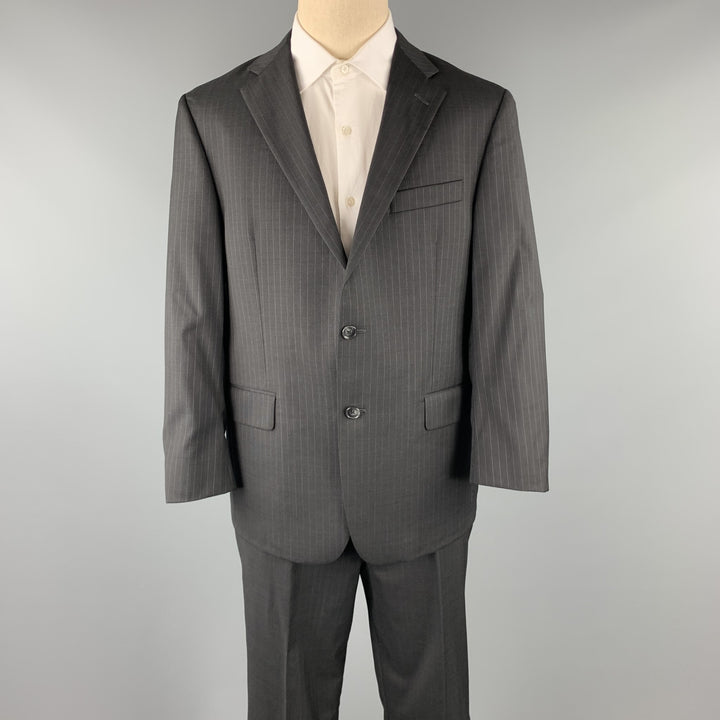 HICKEY FREEMAN Size 42 Short Black Stripe Wool Notch Lapel Suit