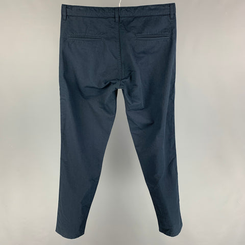 ASPESI Talla 34 Pantalones casuales con cremallera y lino de algodón azul marino
