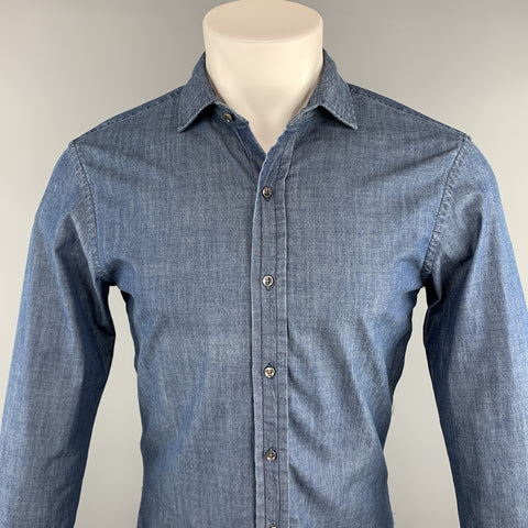 RALPH LAUREN Taille S Chemise à manches longues boutonnée en coton uni indigo