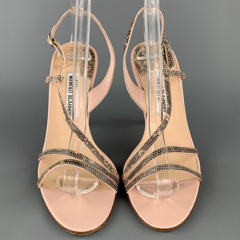 MANOLO BLAHNIK Taille 8,5 Sandales en peau de serpent en cuir rose