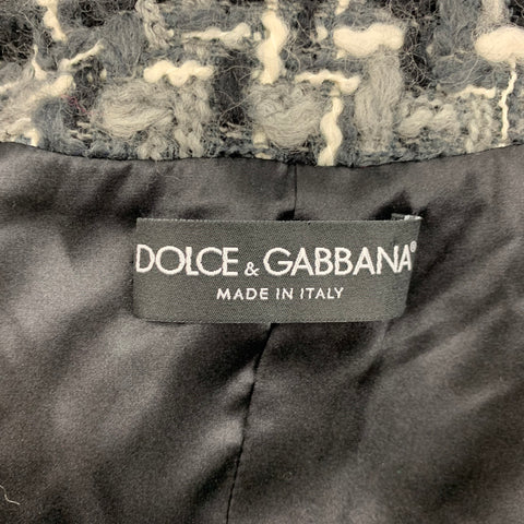 DOLCE & GABBANA Size 2 Grey Black White Wool Blend Tweed Collarless Coat