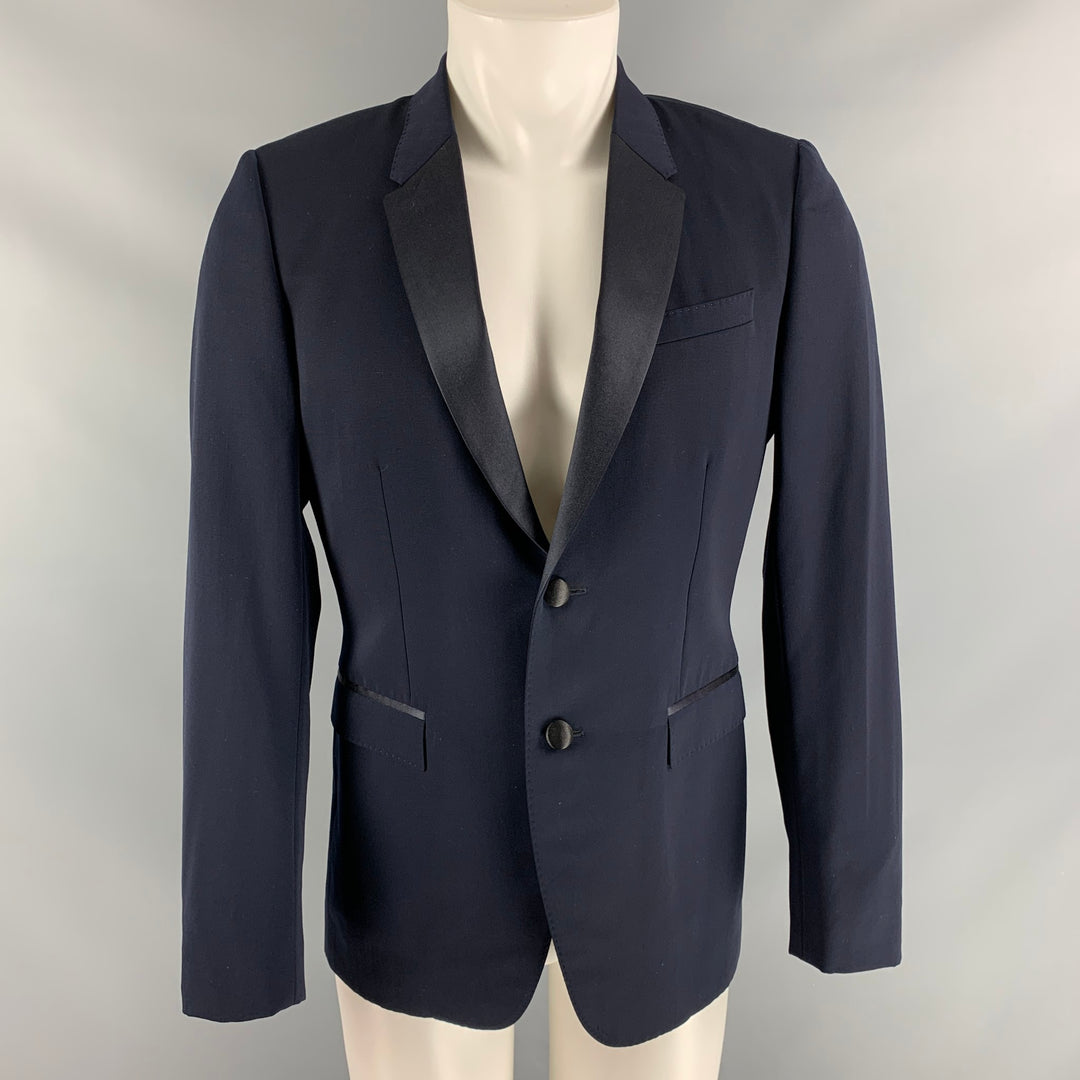 BURBERRY PRORSUM Chest Size 40 Regular Navy Blue Virgin Wool Tuxedo Sport Coat