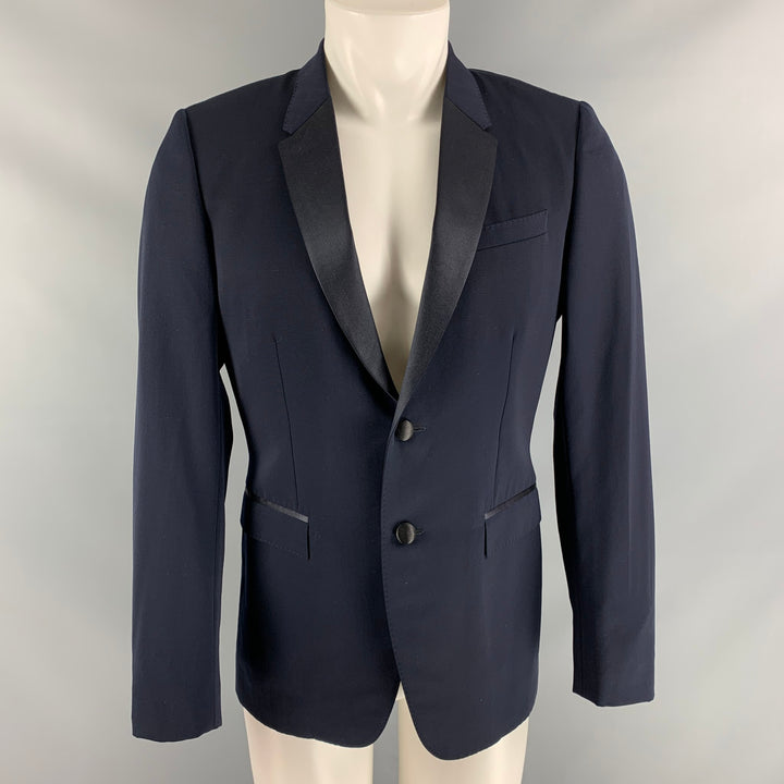 BURBERRY PRORSUM Chest Size 40 Regular Navy Blue Virgin Wool Tuxedo Sport Coat