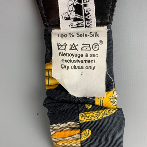 HERMES Black & Gold Silk Leather Suspenders