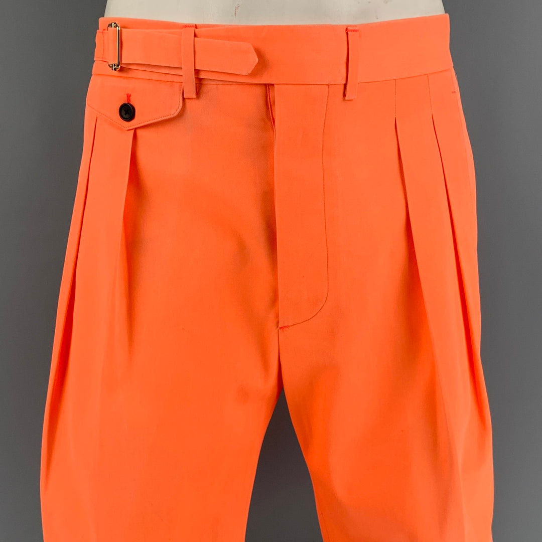 WOOSTER + LARDINI Size 34 Orange Cotton Button Fly Pleated Shorts
