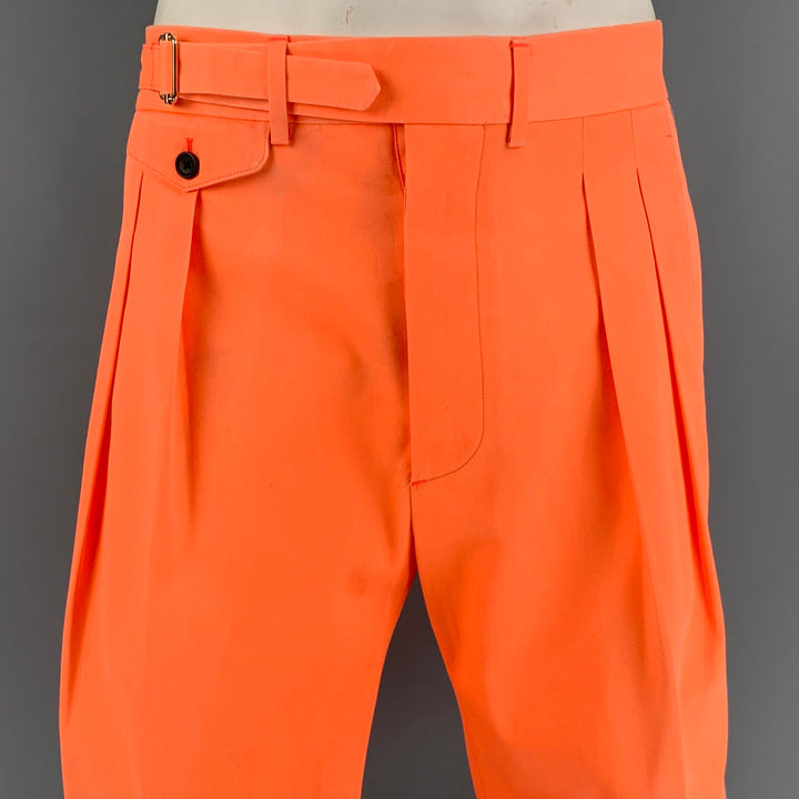 WOOSTER + LARDINI Size 34 Orange Cotton Button Fly Pleated Shorts