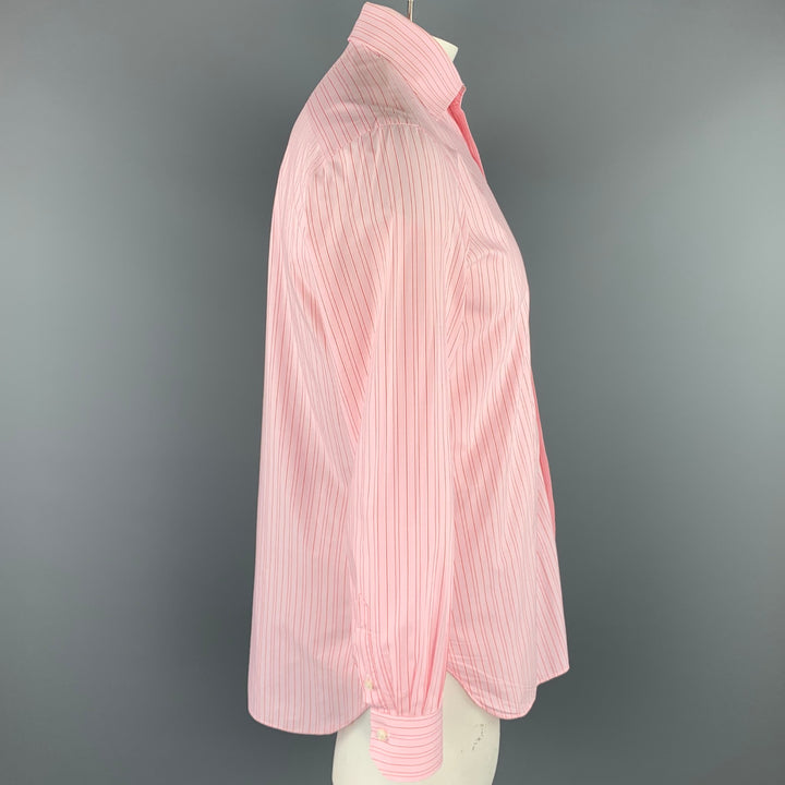 BORRELLI Size M Pink Stripe Cotton Button Up Long Sleeve Shirt
