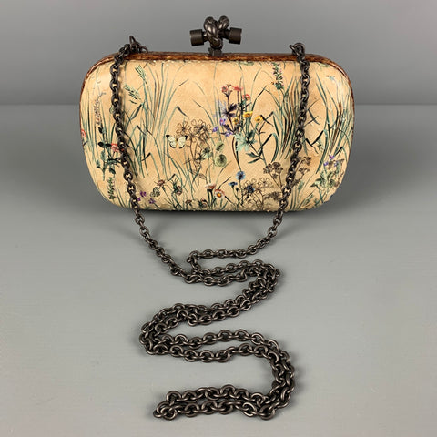 BOTTEGA VENETA Beige Floral Python Skin Leather Pochette Knot Clutch