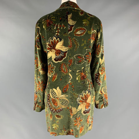 EMPORIO ARMANI Size 6 Green Brown & Gold Cotton Velvet Blazer