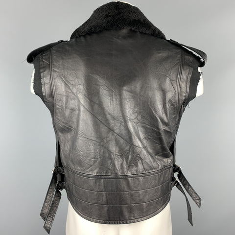 YOHJI YAMAMOTO Size M Black Leather Solid Sheep Skin Biker Vest (Outerwear)