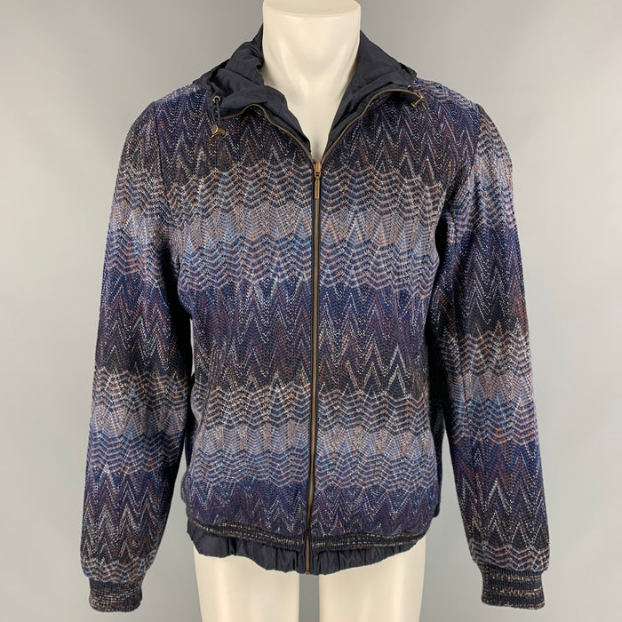 MISSONI Size XL Multi-Color Zig Zag Cotton Blend Hooded Reversible Jacket