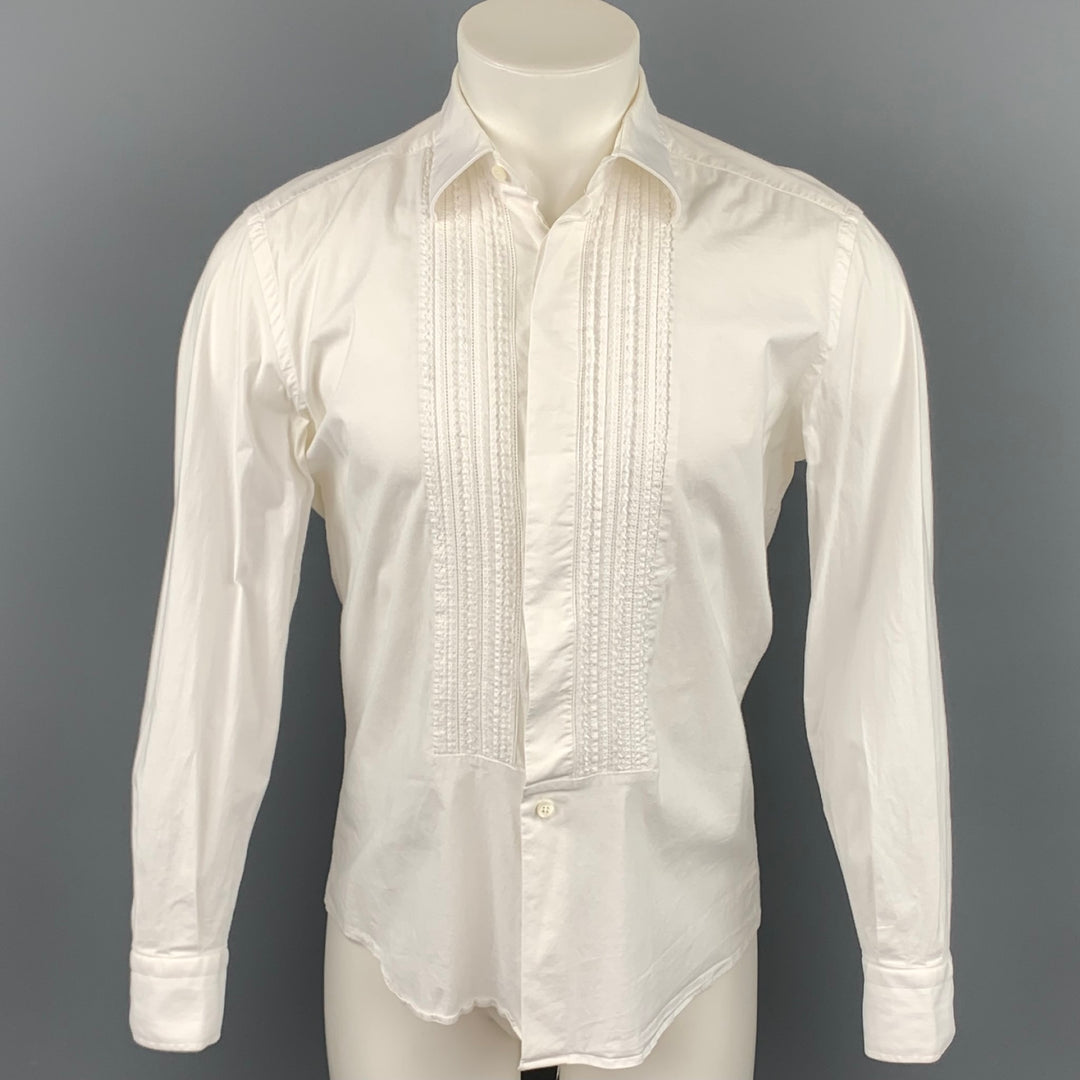 VALENTINO Size M White Embroidery Cotton Tuxedo Long Sleeve Shirt