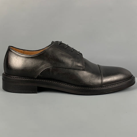 BARNEYS NEW YORK Size 12 Black Leather Cap Toe Lace Up Shoes