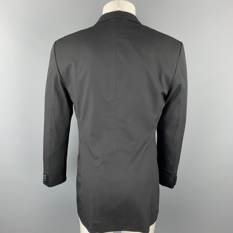 CUSTOM MADE Size 38 Black Solid Wool Peak Lapel Sport Coat