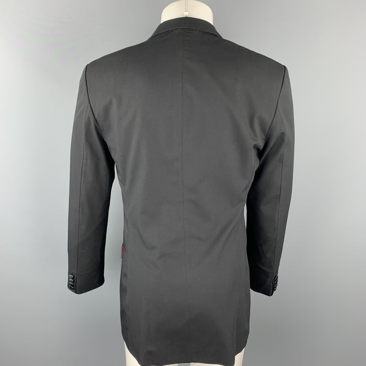 CUSTOM MADE Size 38 Black Solid Wool Peak Lapel Sport Coat