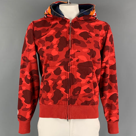A BATHING APE Size L Red Blue Camo Cotton Hooded Sweatshirt