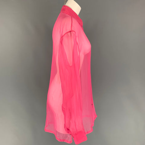 DRIES VAN NOTEN Size S Pink Silk See Through Button Up Shirt